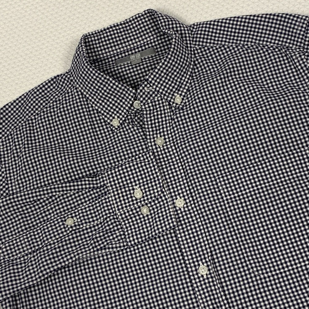 Uniqlo Mens Small Slim Fit Button Down Check Shirt Blue White Cotton S